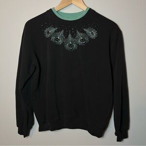Vintage Trilllogy Crewneck Women’s S Peacock feather Black Mock Layer Sweatshirt